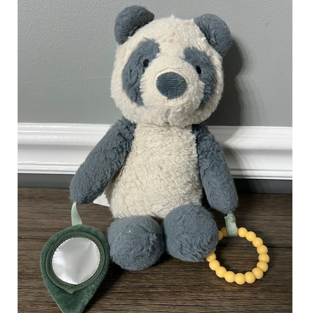 Cloud Island Panda Plush Baby Teether Sensory Toy Grey Stuffed Animal Crinkle